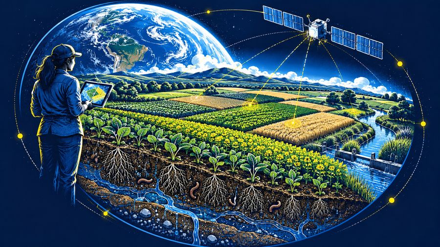 Ilustración del desafío 7: Cambio de rumbo: adaptando las granjas con datos de la NASA