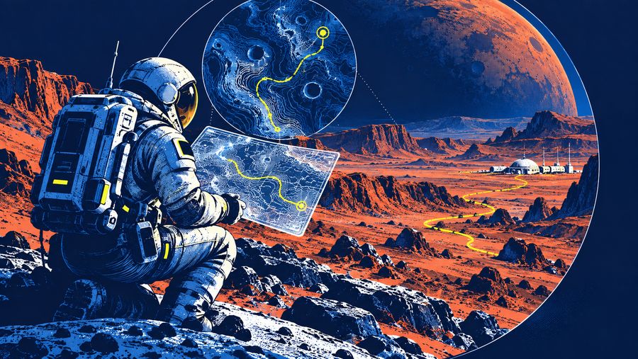 Ilustración del desafío 11: Guía de supervivencia interplanetaria: mapa de Marte
