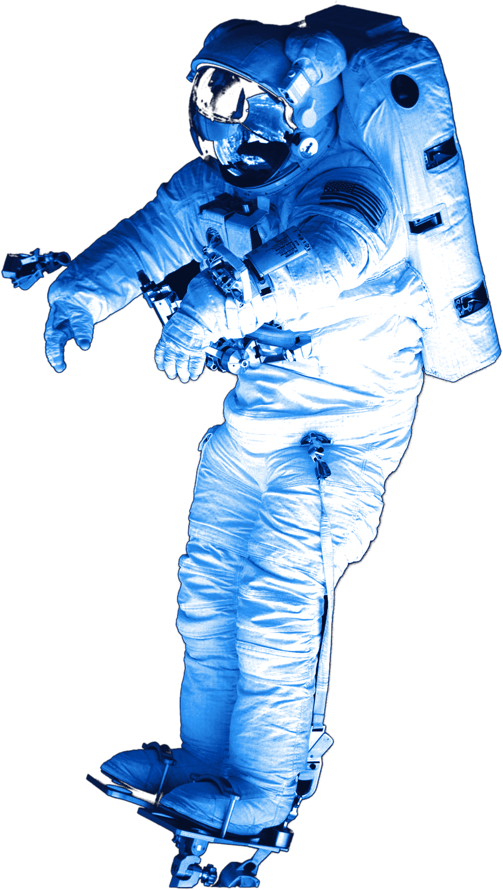 Astronauta en caminata espacial, flotando con traje blanco sobre el vacío